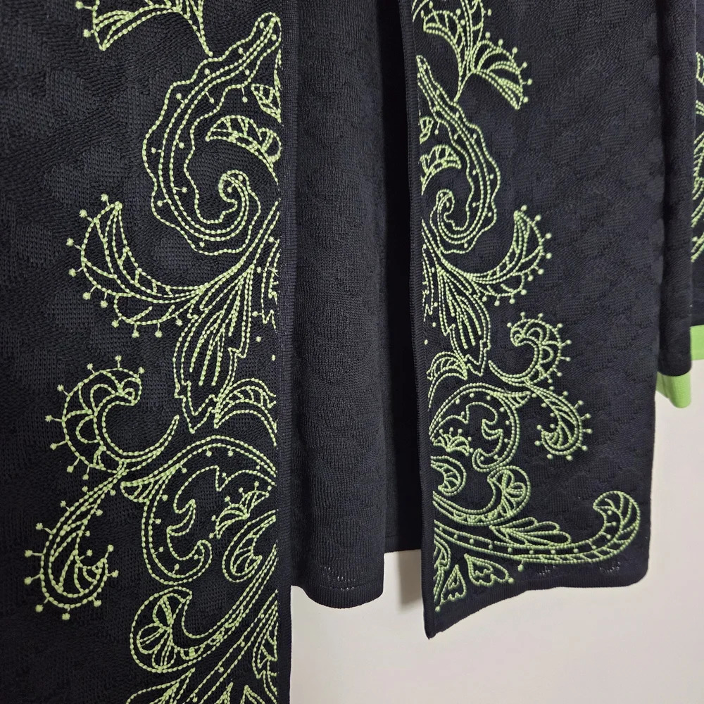 Ming Wang Black and Green Embroidered Open Cardigan Jacket XS - Picture 2 of 8